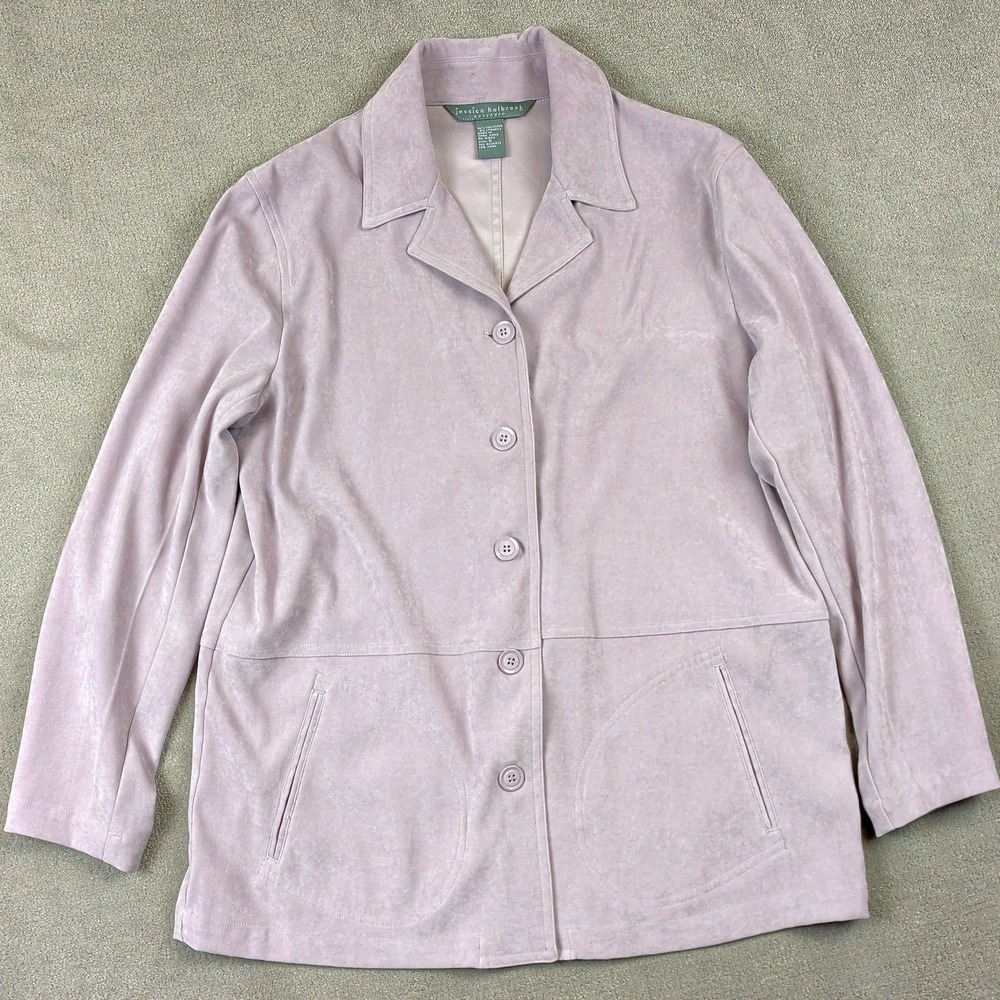 Jessica Holbrook Faux Suede Jacket Women Small Lavender Button Stretch Shacket